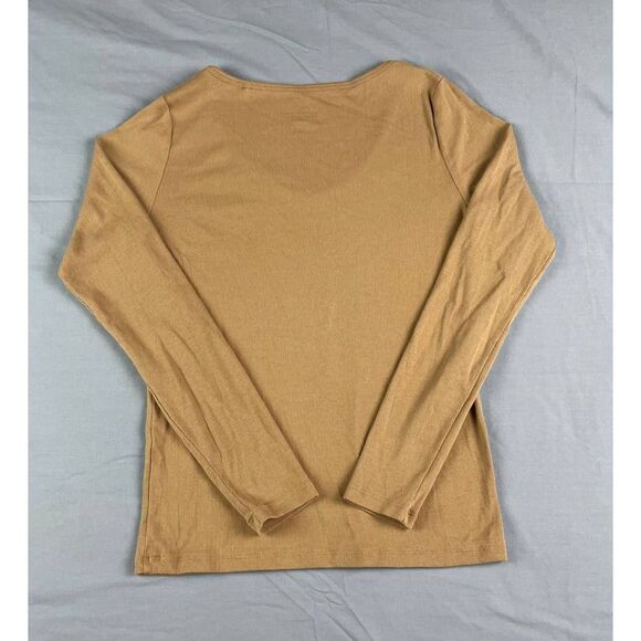 M.M Lafleur New York Long Sleeve V-Neck Rib Knit Top Golden Brown Size S - Picture 2 of 4